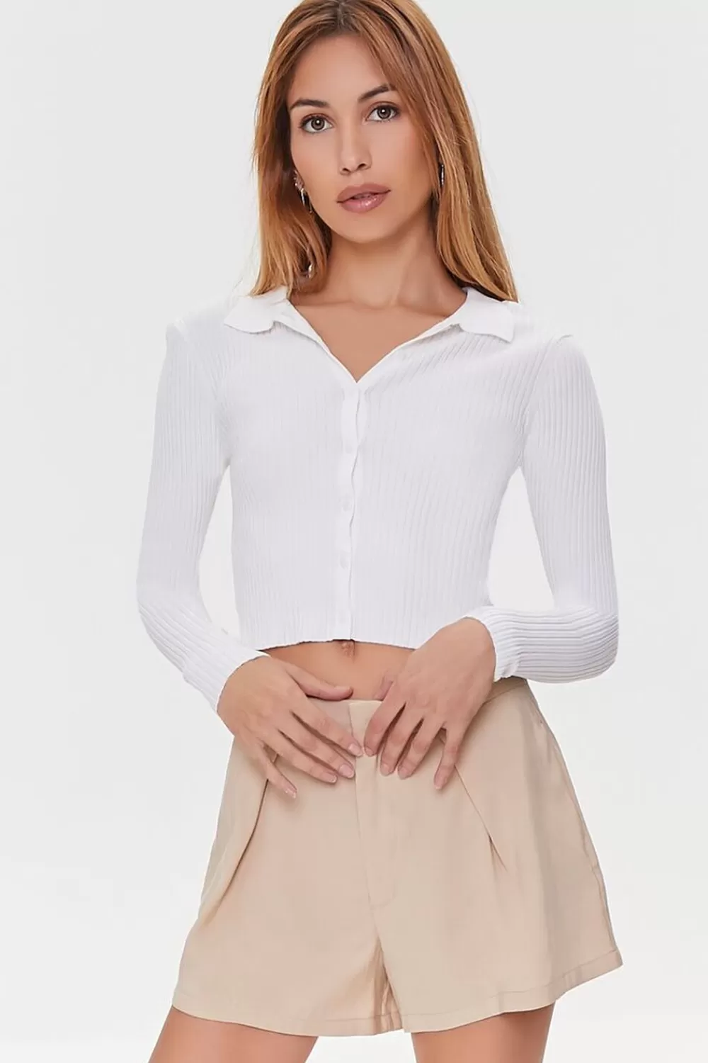 Bottoms>Forever 21 Pleated Relaxed-Fit Shorts Khaki