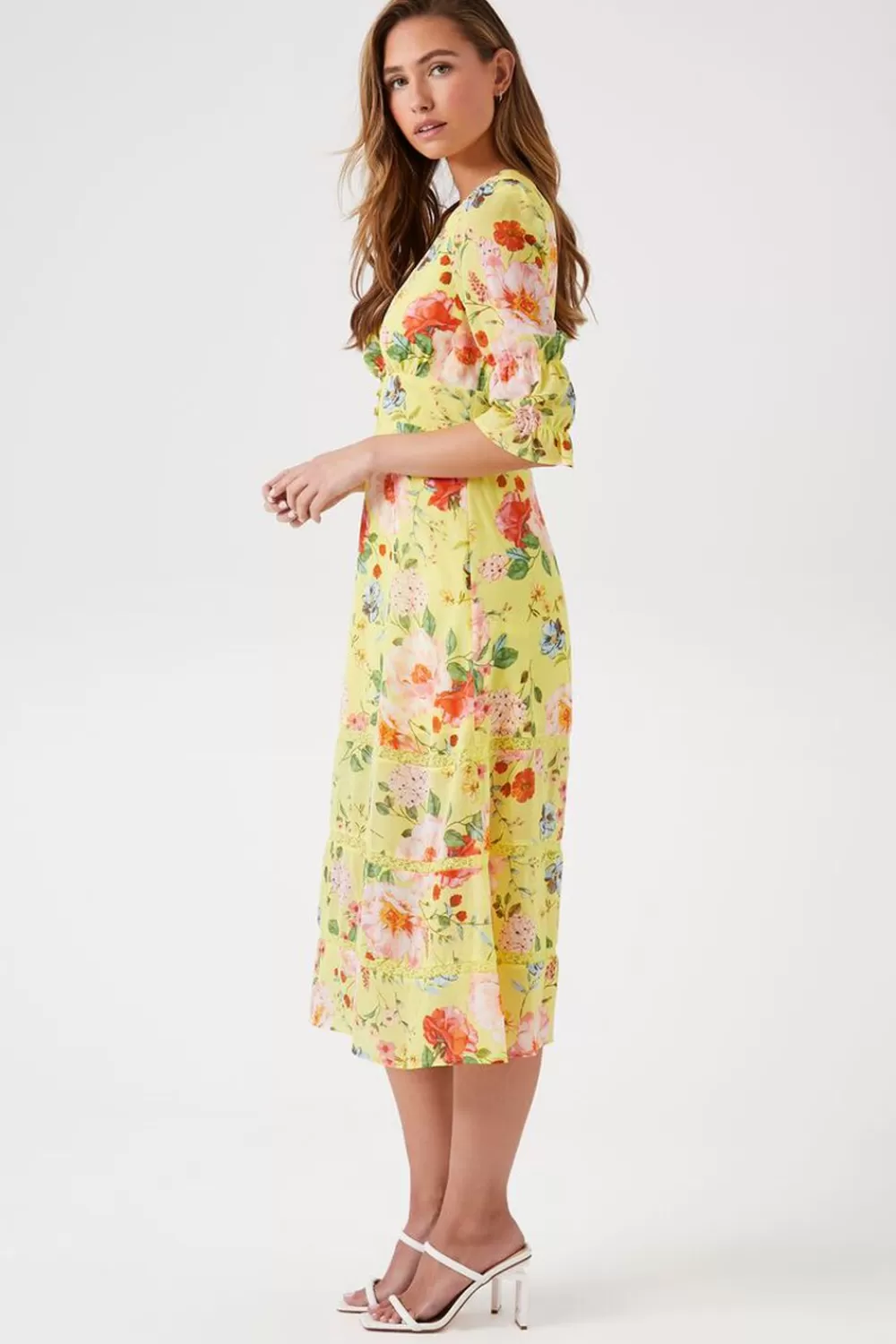 Forever 21 Plunging Floral Chiffon Midi Dress | Women Dresses