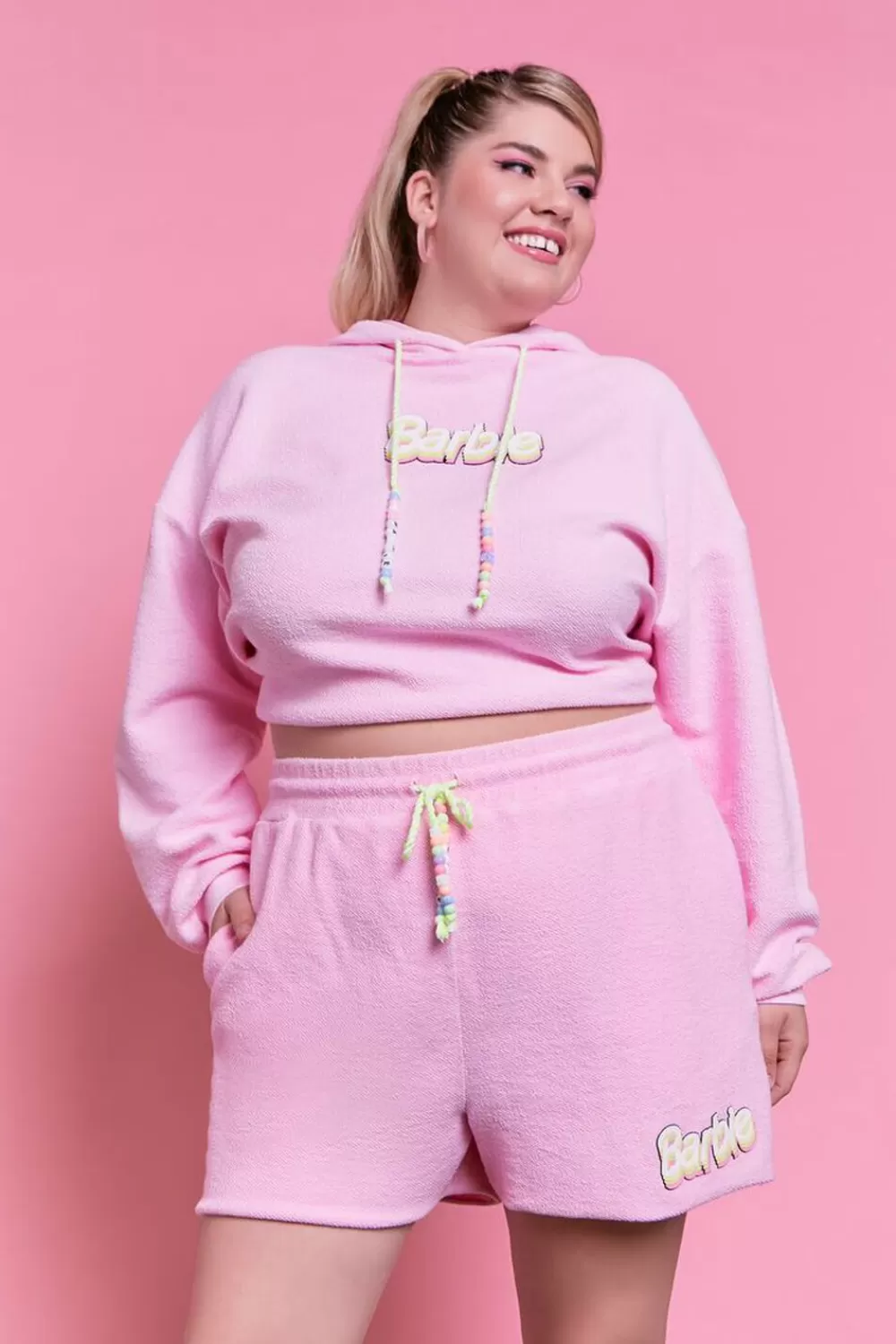 Bottoms>Forever 21 Plus Size Barbie™ Graphic Sweatshorts Pink/Multi