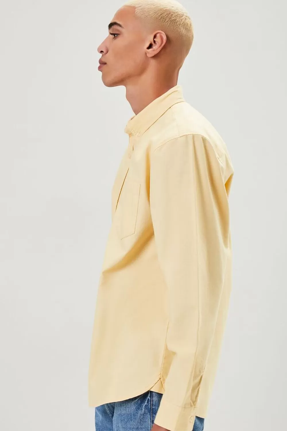 Shirts>Forever 21 Pocket Button-Front Shirt Light Yellow