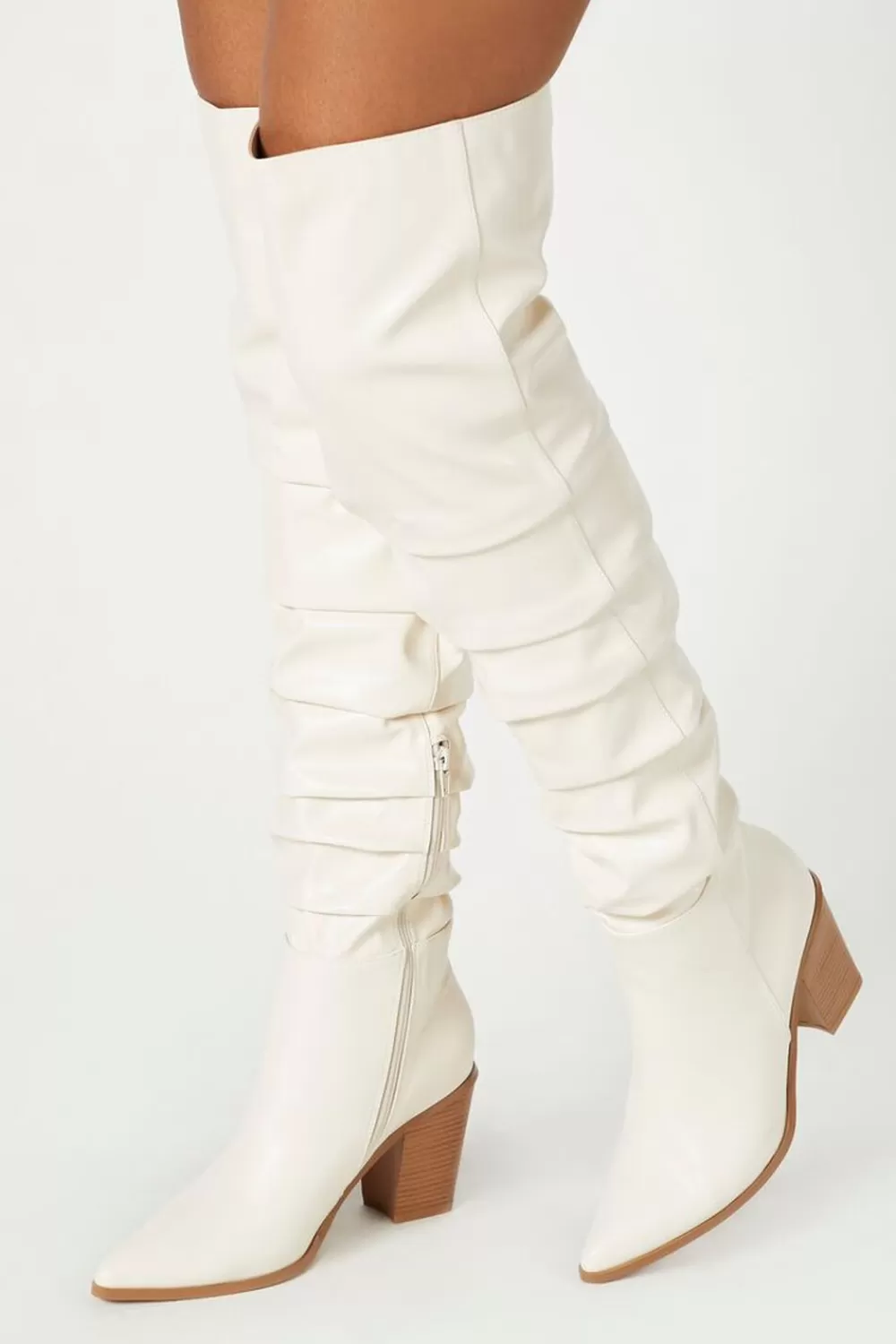 Boots + Booties>Forever 21 Pointed Toe Knee-High Boots Cream