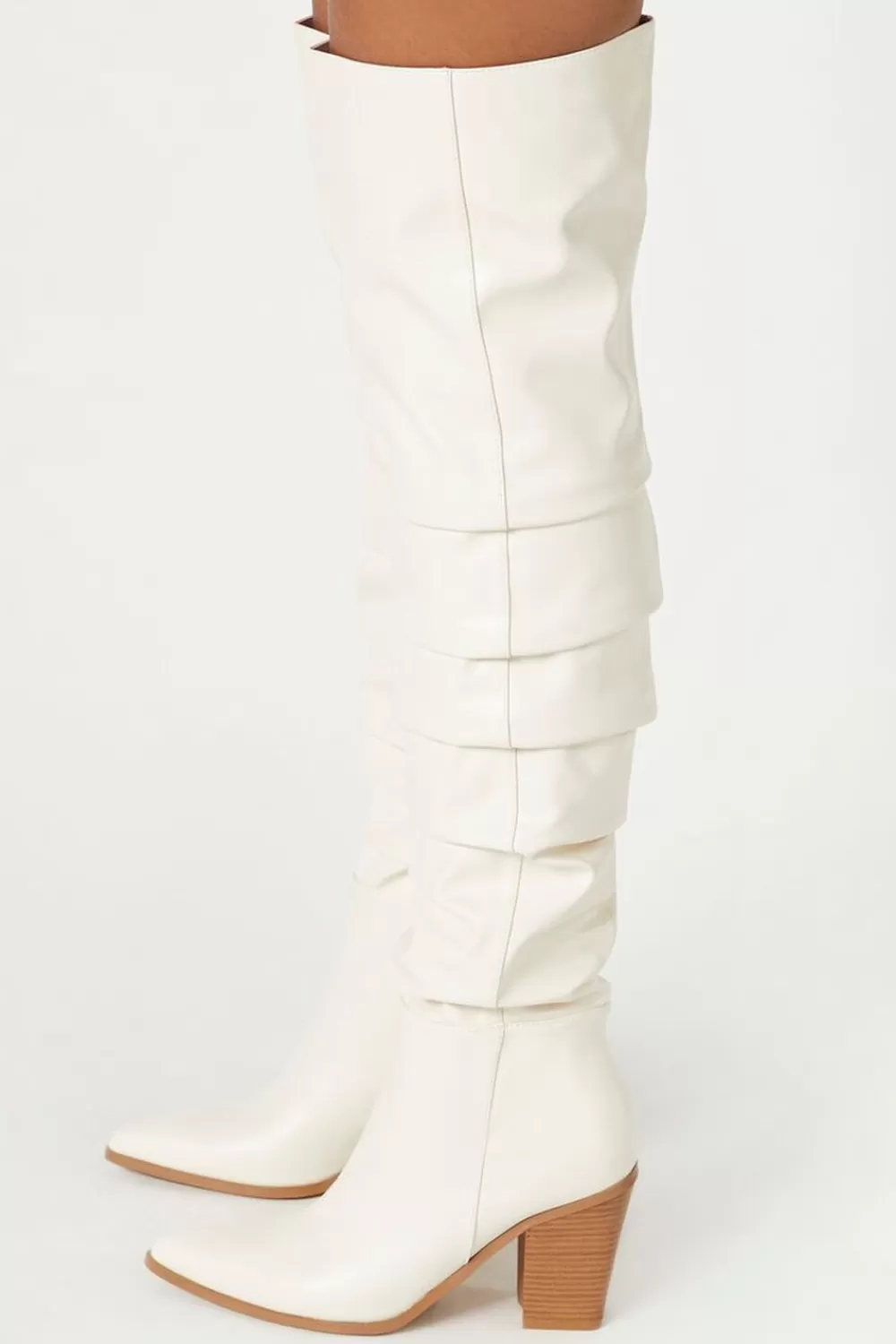 Boots + Booties>Forever 21 Pointed Toe Knee-High Boots Cream