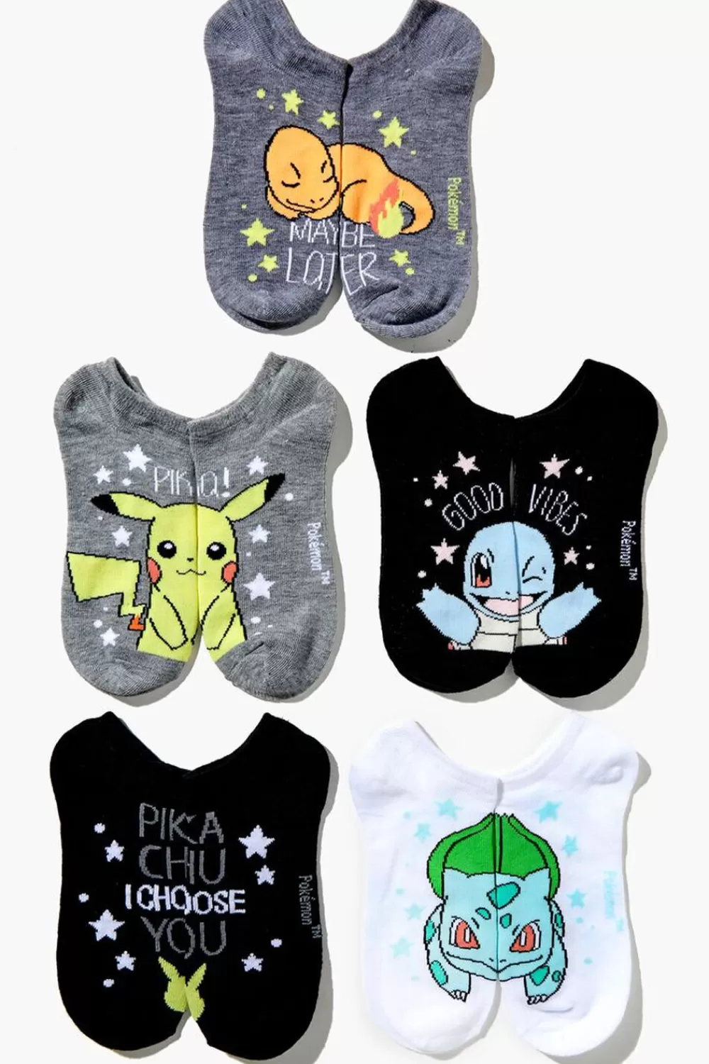 Socks + Tights>Forever 21 Pokemon Ankle Sock Set - 5 Pack Black/Multi