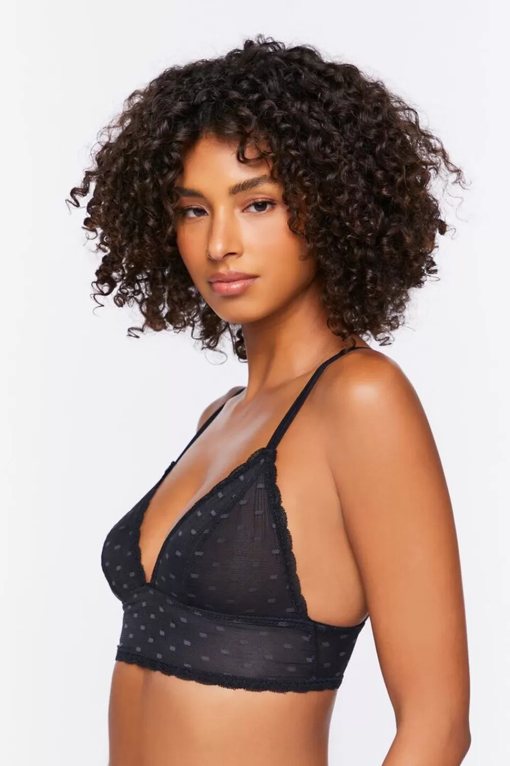 Loungewear>Forever 21 Polka Dot Lace-Trim Mesh Bralette Black