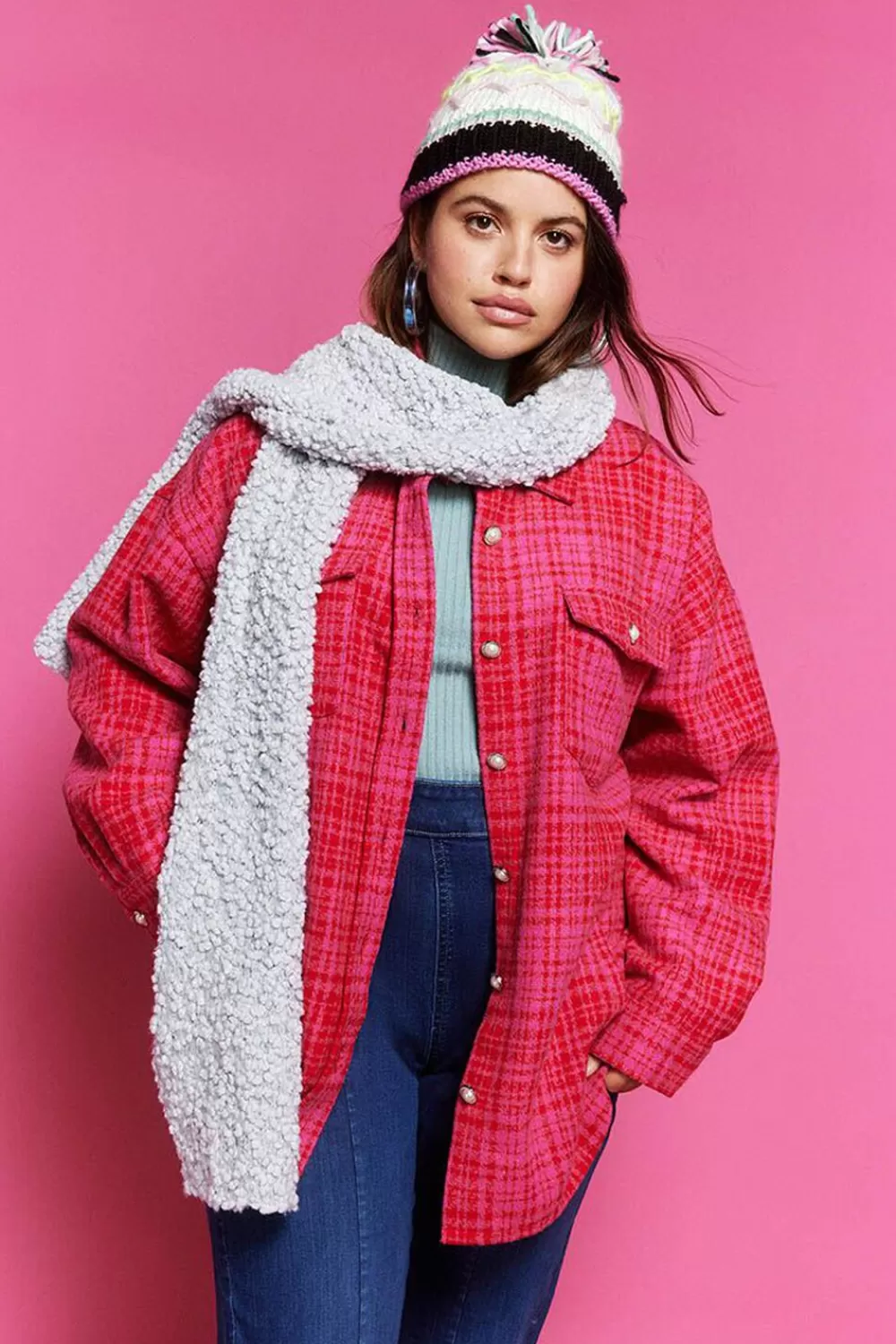 Scarves + Gloves>Forever 21 Popcorn Knit Oblong Scarf Light Grey