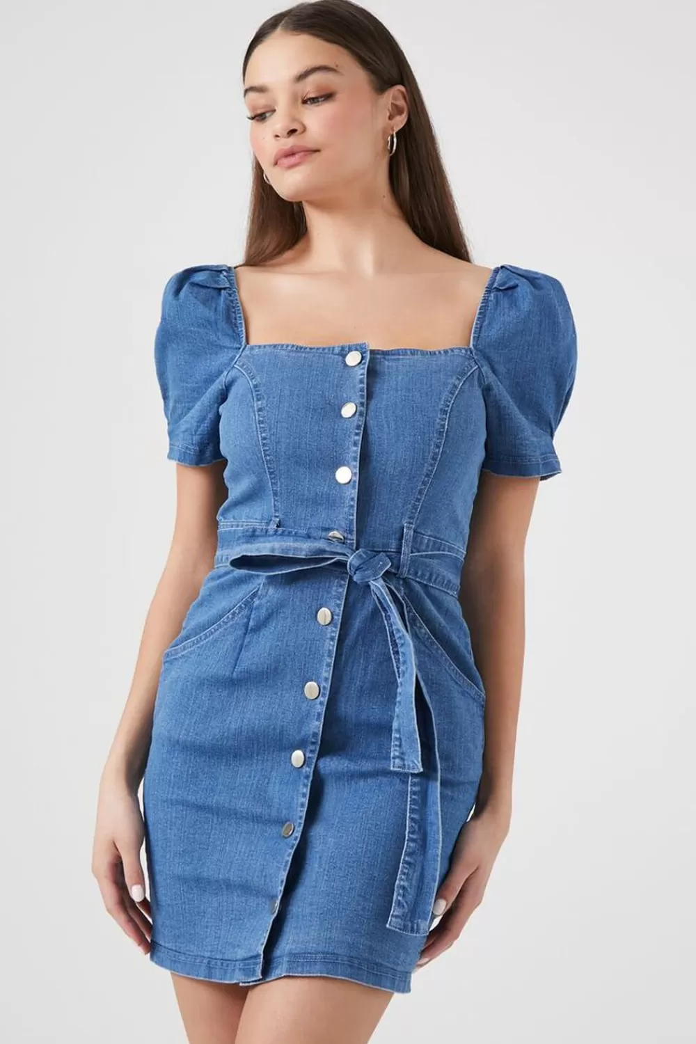 Forever 21 Puff-Sleeve Denim Mini Dress | Women Dresses