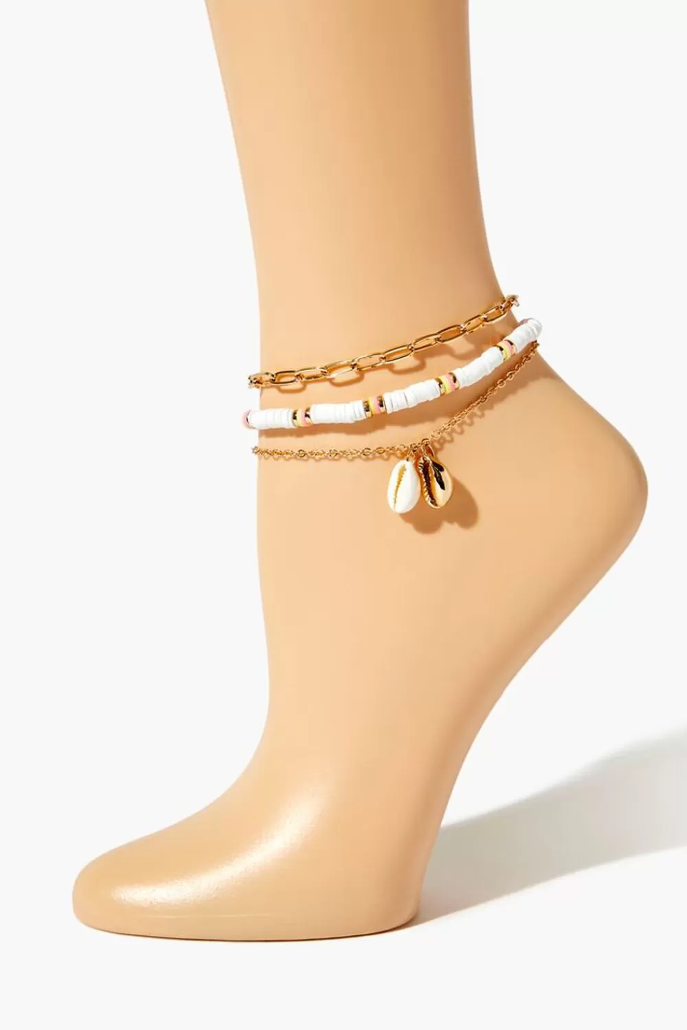 Body Jewelry>Forever 21 Puka Shell Anklet Set Gold/White