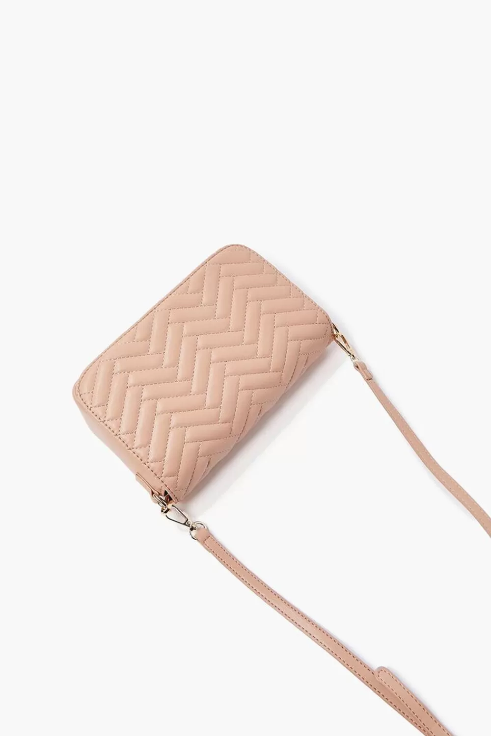 Bags + Backpacks>Forever 21 Quilted Chevron Crossbody Bag Taupe