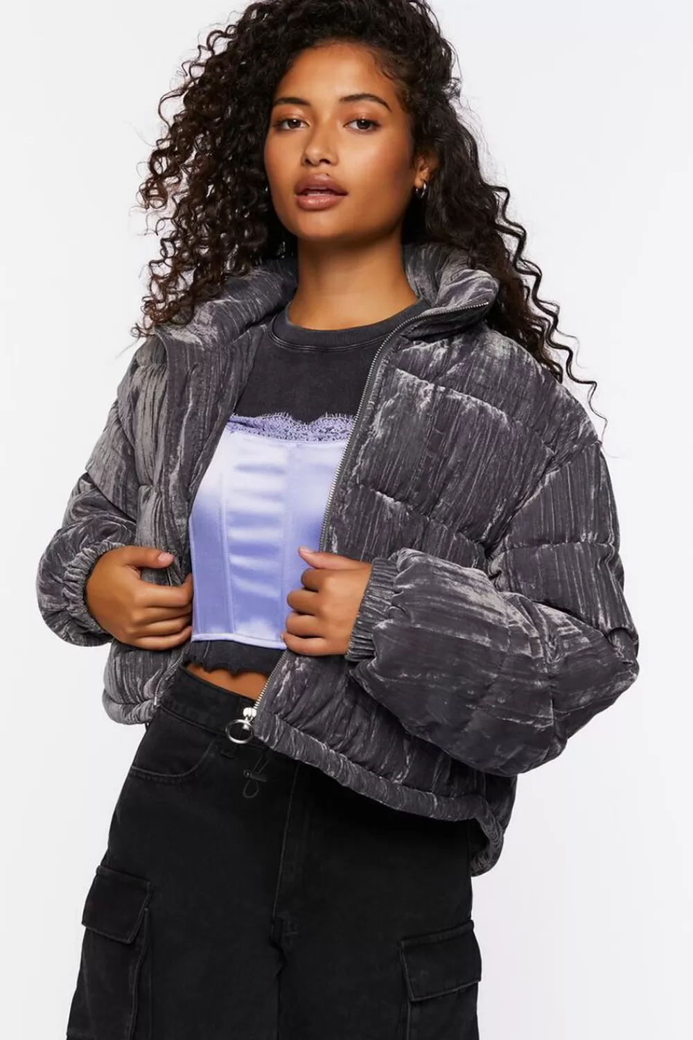 Jackets + Outerwear>Forever 21 Quilted Puffer Jacket Charcoal