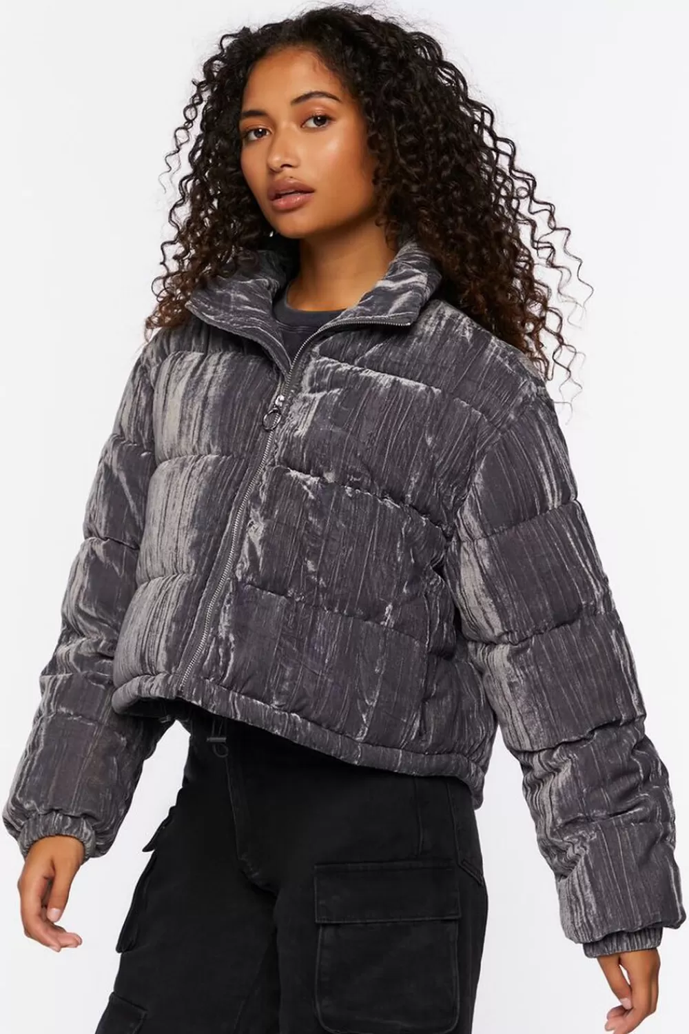 Jackets + Outerwear>Forever 21 Quilted Puffer Jacket Charcoal