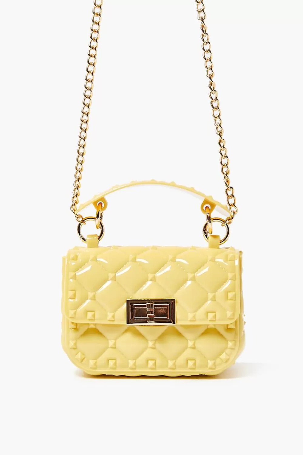 Bags + Backpacks>Forever 21 Quilted Vinyl Chain Crossbody Bag Yellow