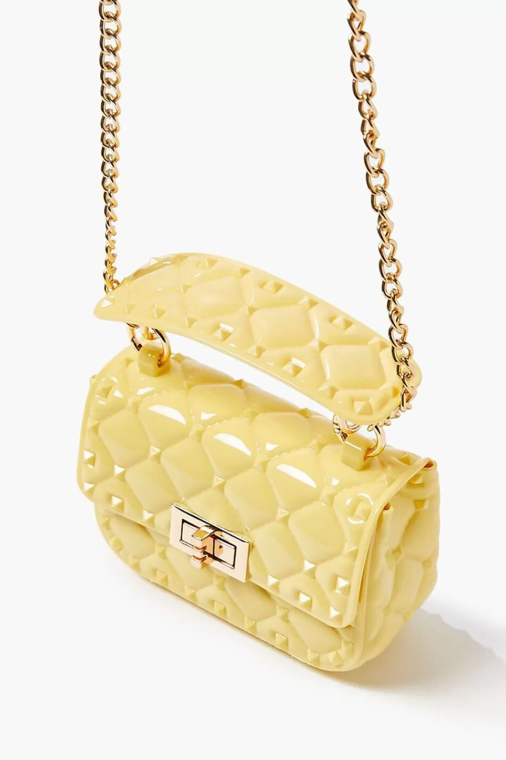 Bags + Backpacks>Forever 21 Quilted Vinyl Chain Crossbody Bag Yellow