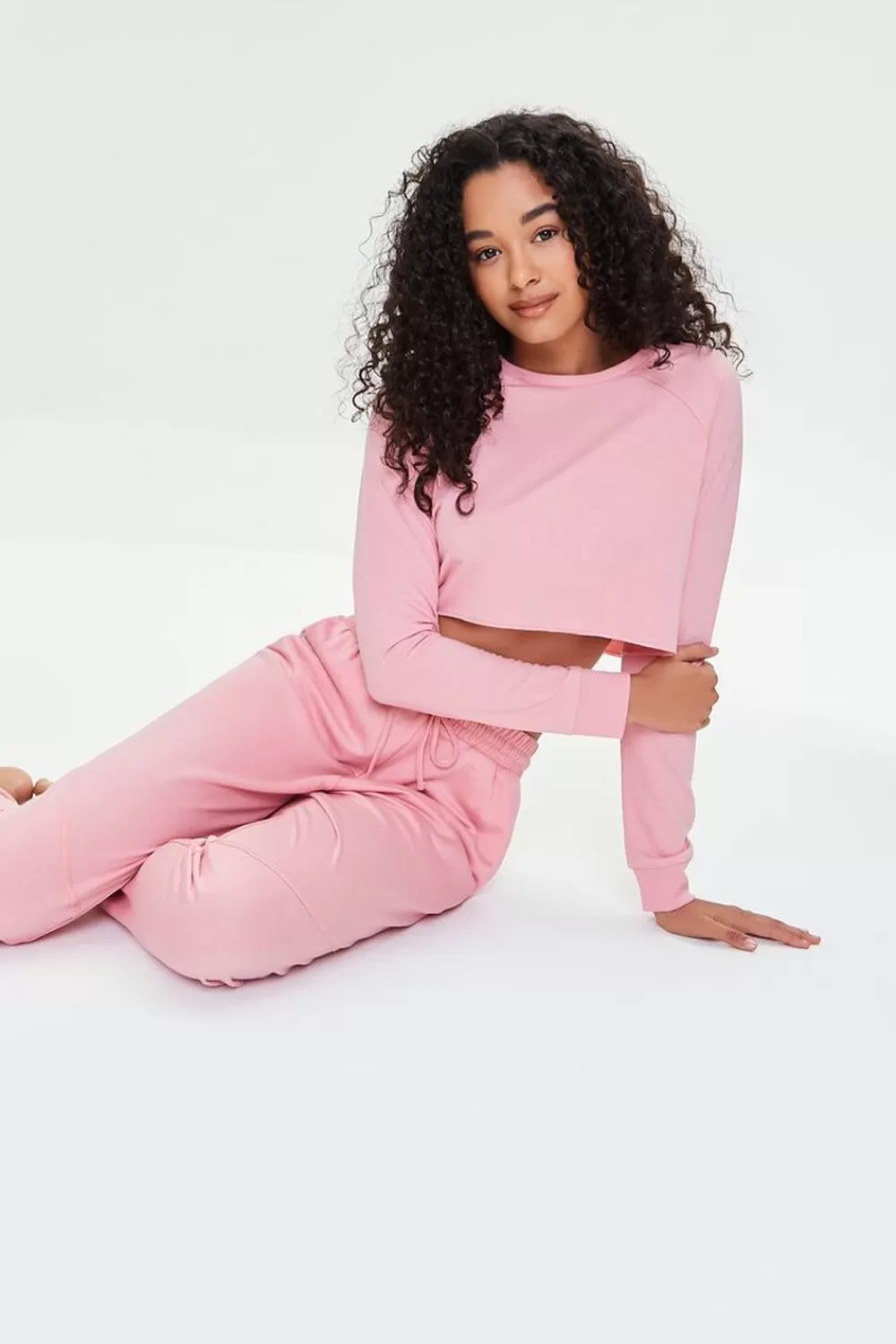 Loungewear>Forever 21 Raw-Cut Crop Top Pink