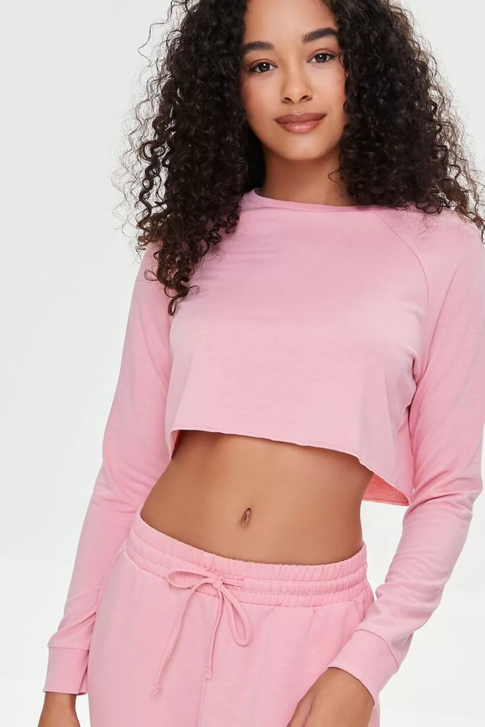 Loungewear>Forever 21 Raw-Cut Crop Top Pink