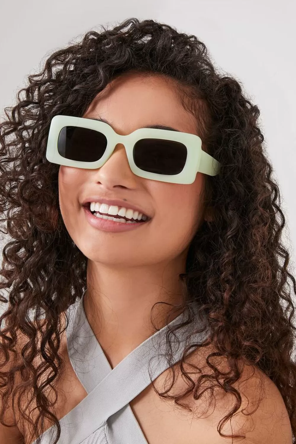 Sunglasses + Readers>Forever 21 Rectangular Frame Sunglasses Mint/Black