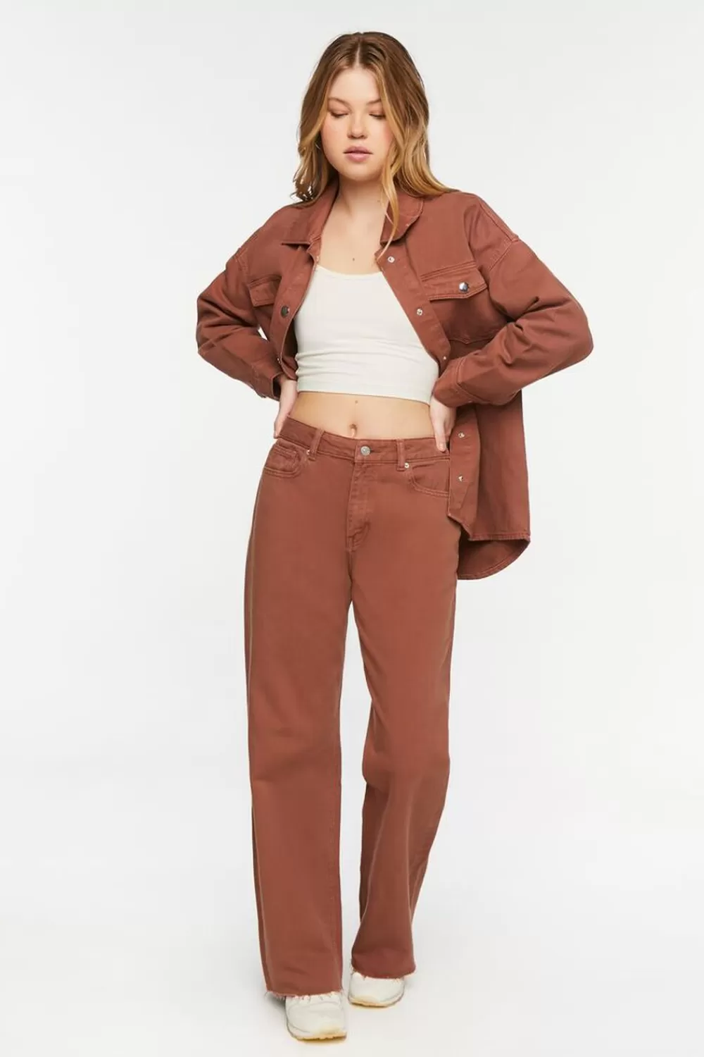 Matching Sets>Forever 21 Recycled Cotton 90S-Fit High-Rise Jeans Brown