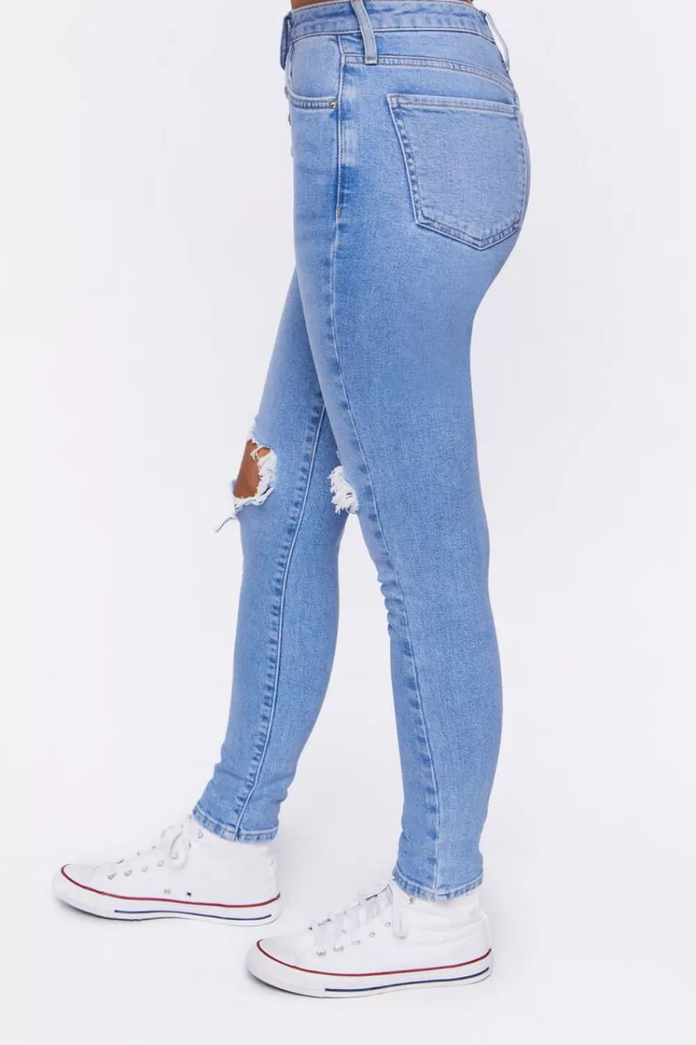 Bottoms>Forever 21 Recycled Cotton Distressed Skinny Jeans Light Denim