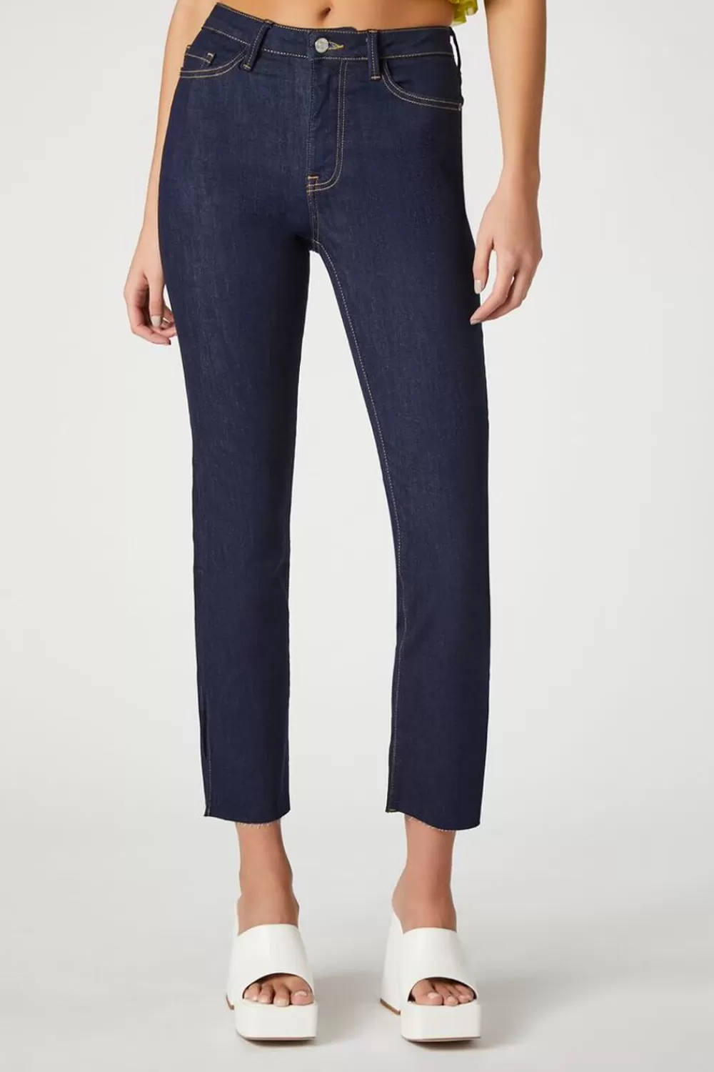Bottoms>Forever 21 Recycled Cotton Straight Jeans Dark Denim