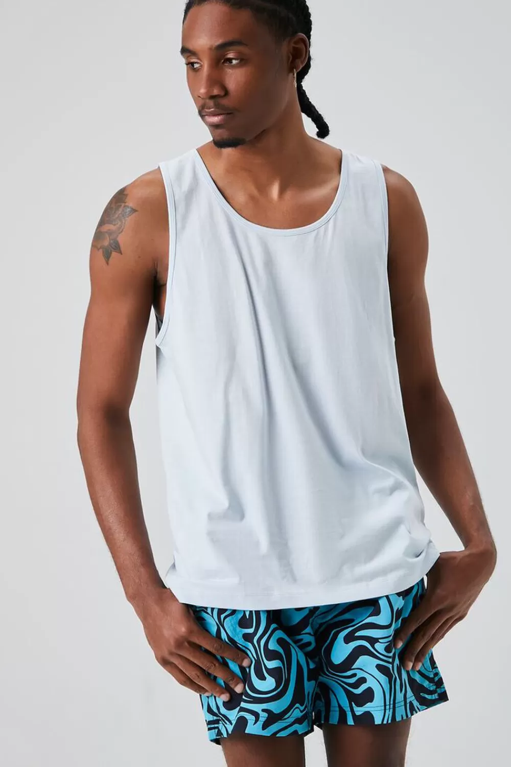 Bottoms>Forever 21 Recycled Nylon Marble Swim Trunks Teal/Black