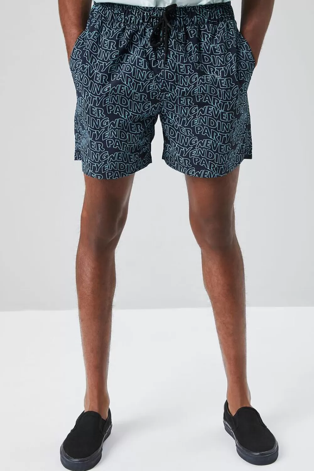 Bottoms>Forever 21 Recycled Nylon Never Ending Party Swim Trunks Teal/Black