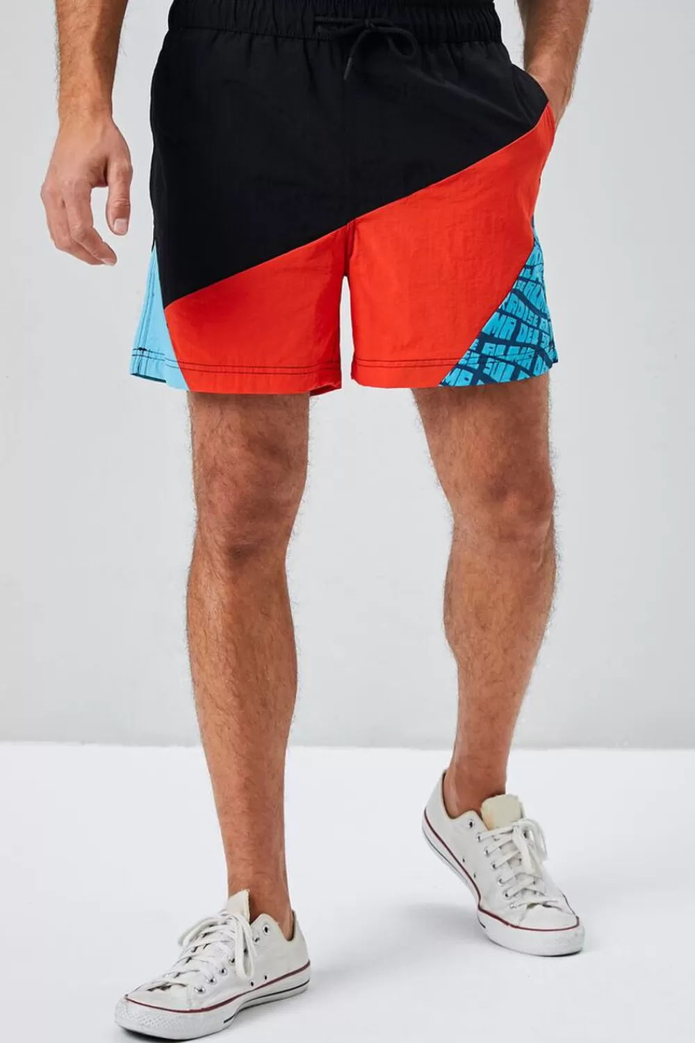 Bottoms>Forever 21 Recycled Nylon Paradise Graphic Swim Trunks Black/Multi