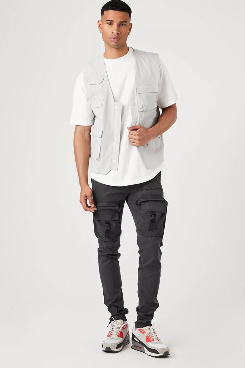 Bottoms>Forever 21 Reflective Cargo Joggers Black/Multi
