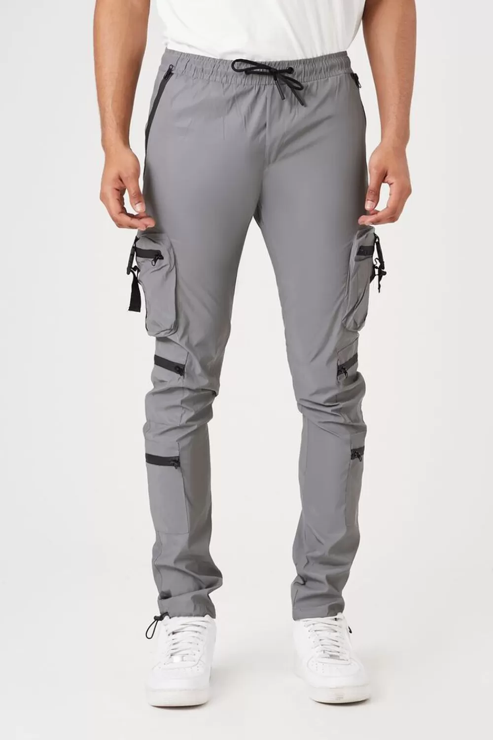 Bottoms>Forever 21 Reflective Cargo Joggers Grey/Multi
