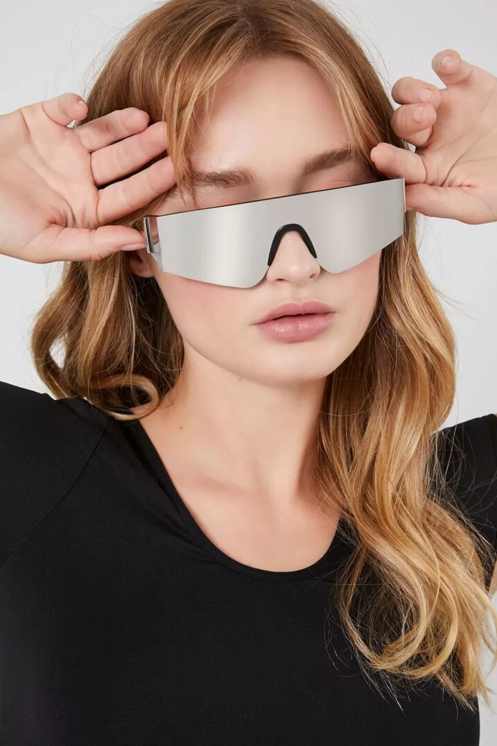 Sunglasses + Readers>Forever 21 Reflective Shield Sunglasses Silver/Silver