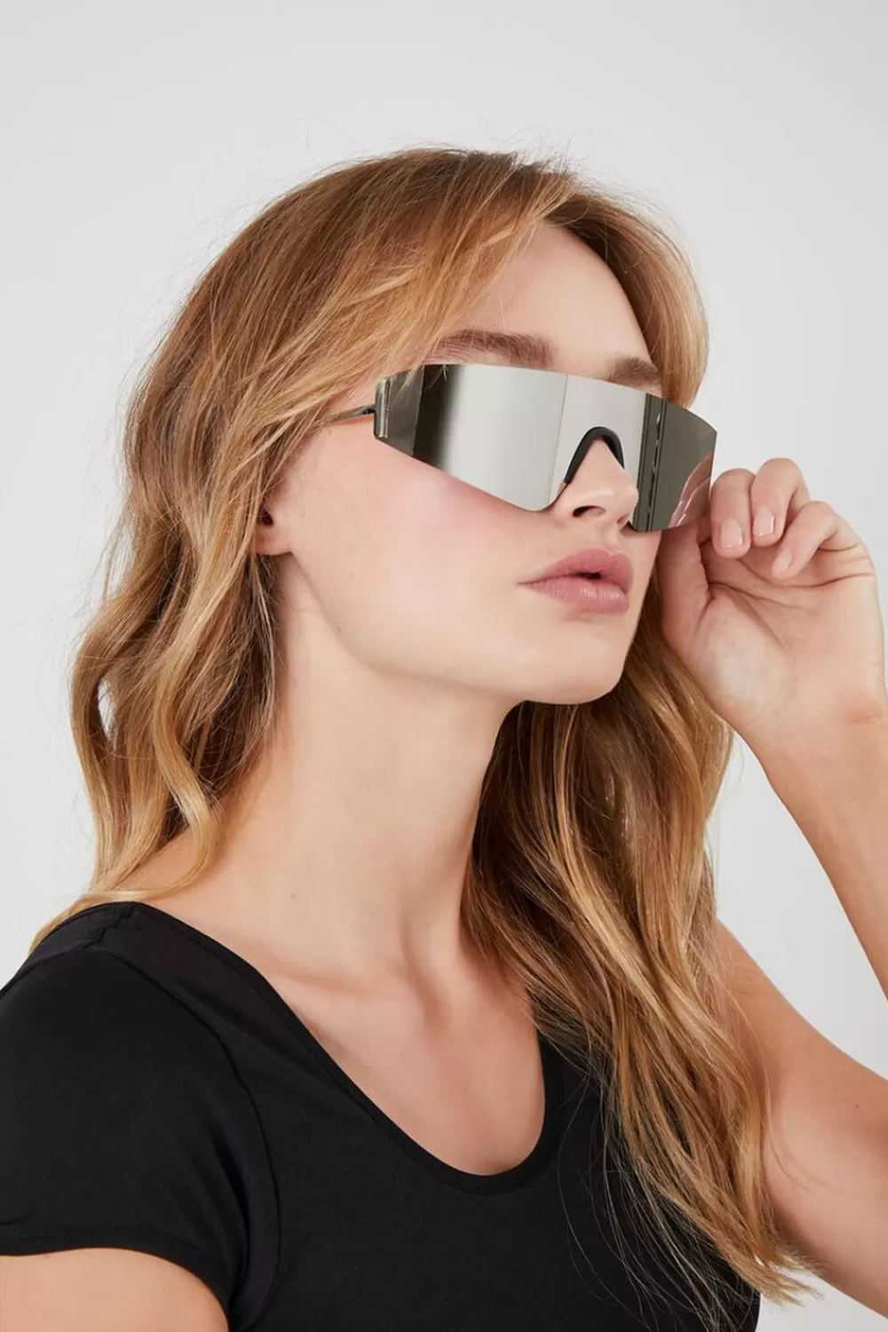 Sunglasses + Readers>Forever 21 Reflective Shield Sunglasses Silver/Silver