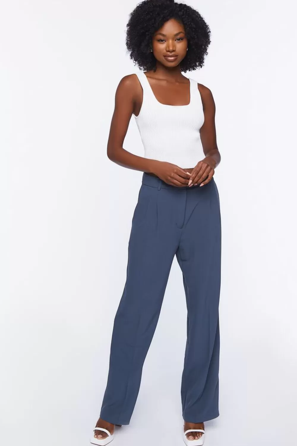 Bottoms>Forever 21 Relaxed High-Rise Crepe Pants Navy