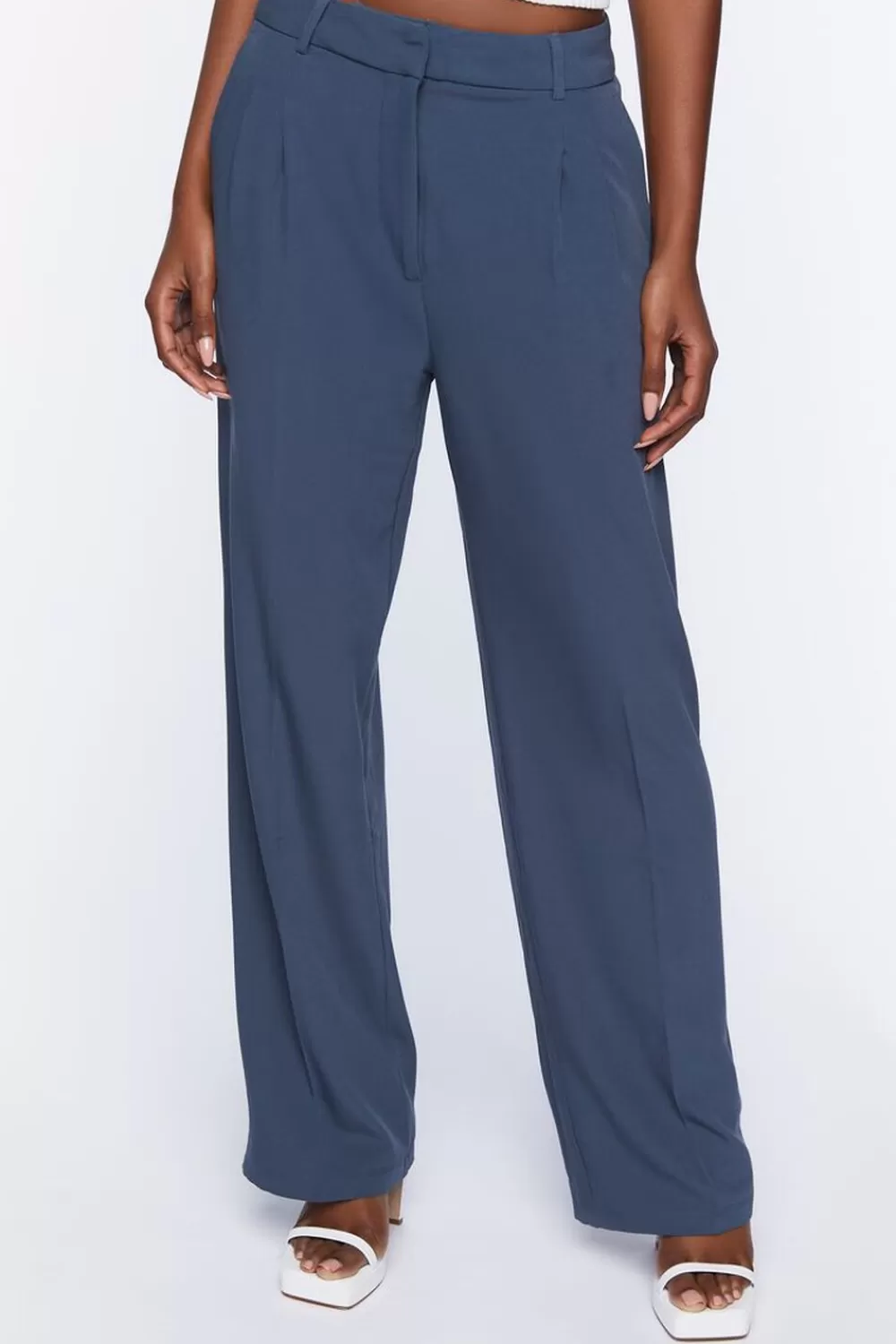 Bottoms>Forever 21 Relaxed High-Rise Crepe Pants Navy