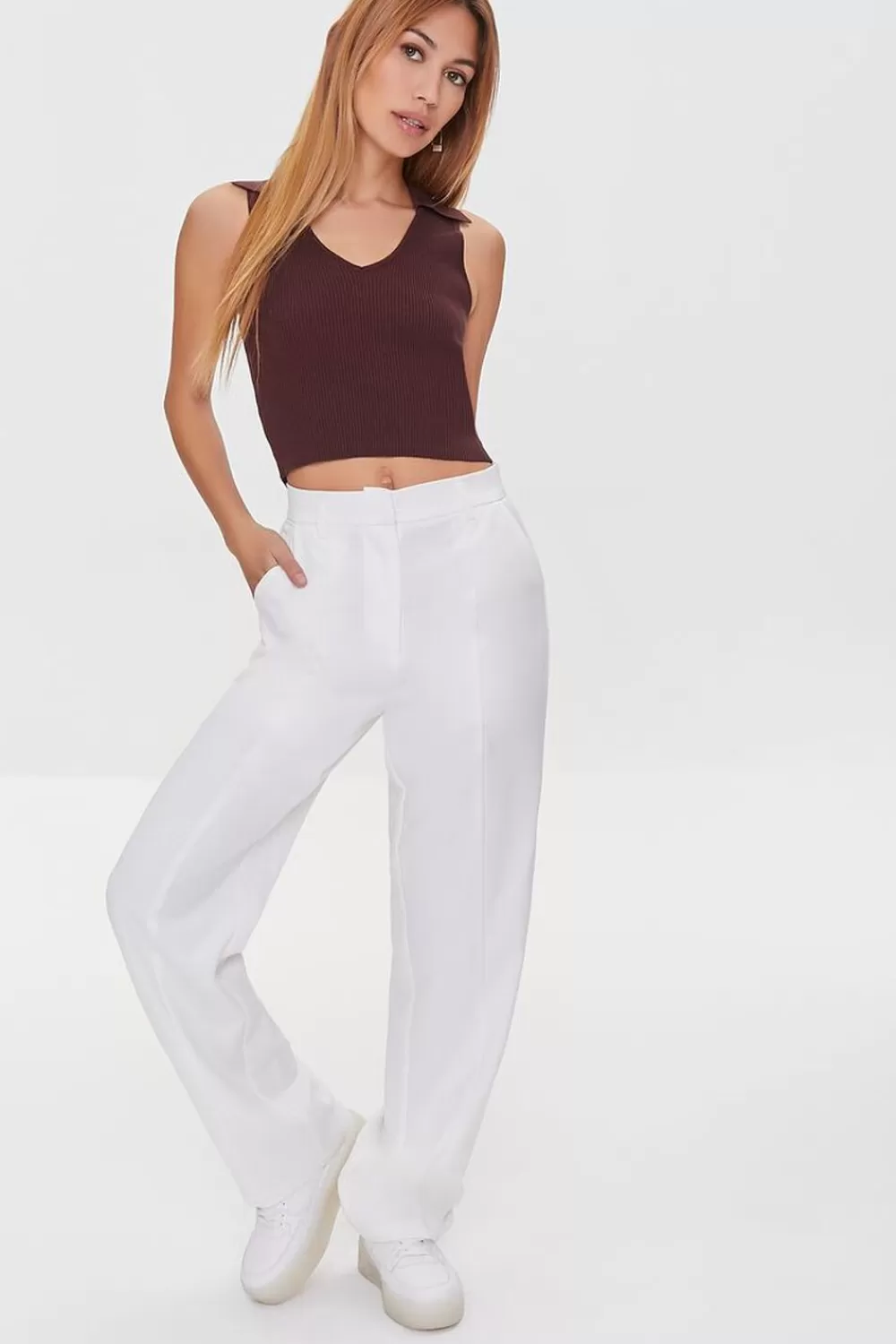 Bottoms>Forever 21 Relaxed High-Rise Pants Cream