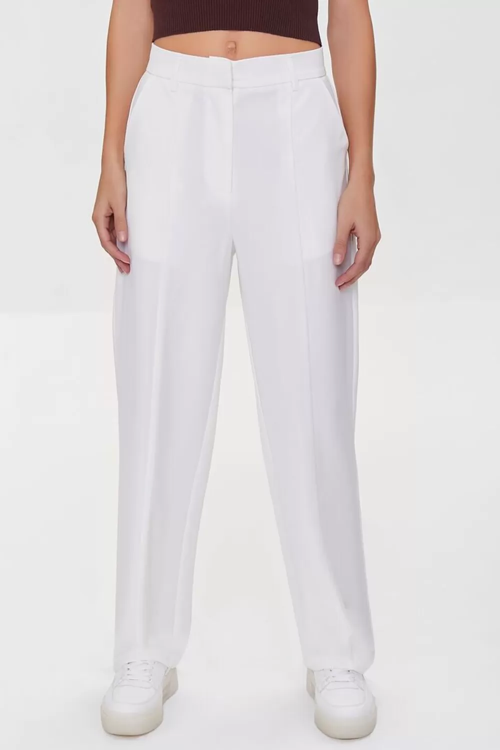 Bottoms>Forever 21 Relaxed High-Rise Pants Cream