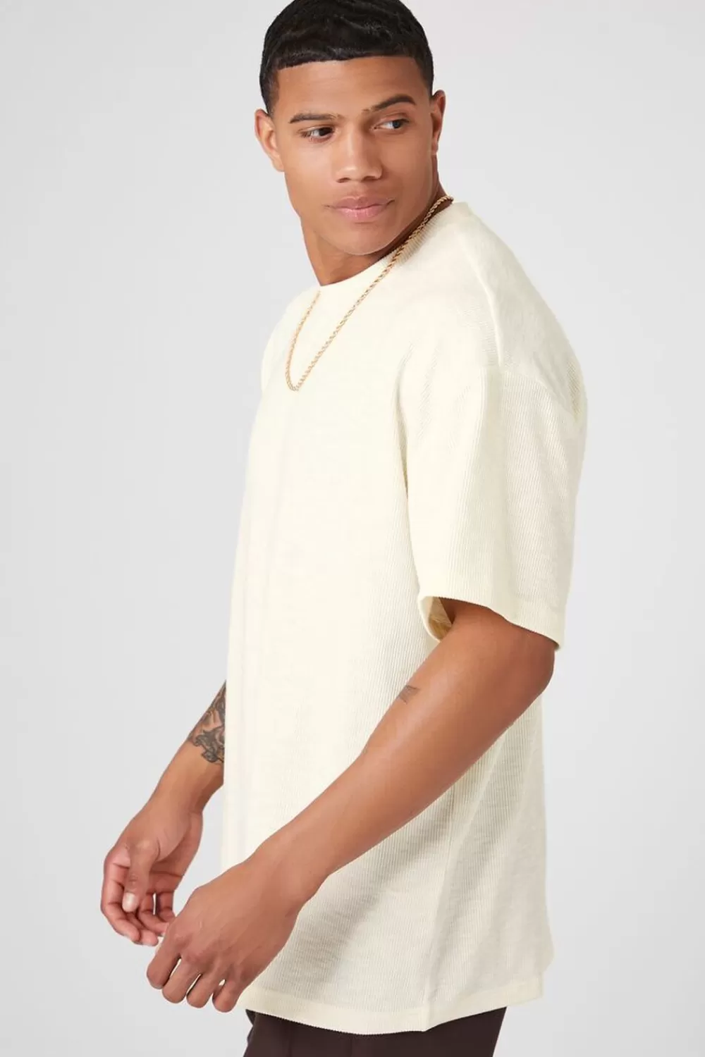 Tops>Forever 21 Relaxed Rib-Knit Crew Tee Cream