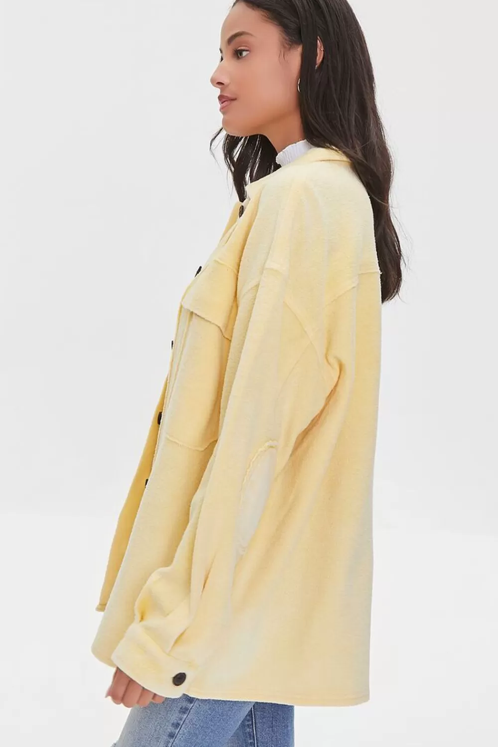 Jackets + Outerwear>Forever 21 Reverse Fleece Drop-Sleeve Shacket Yellow