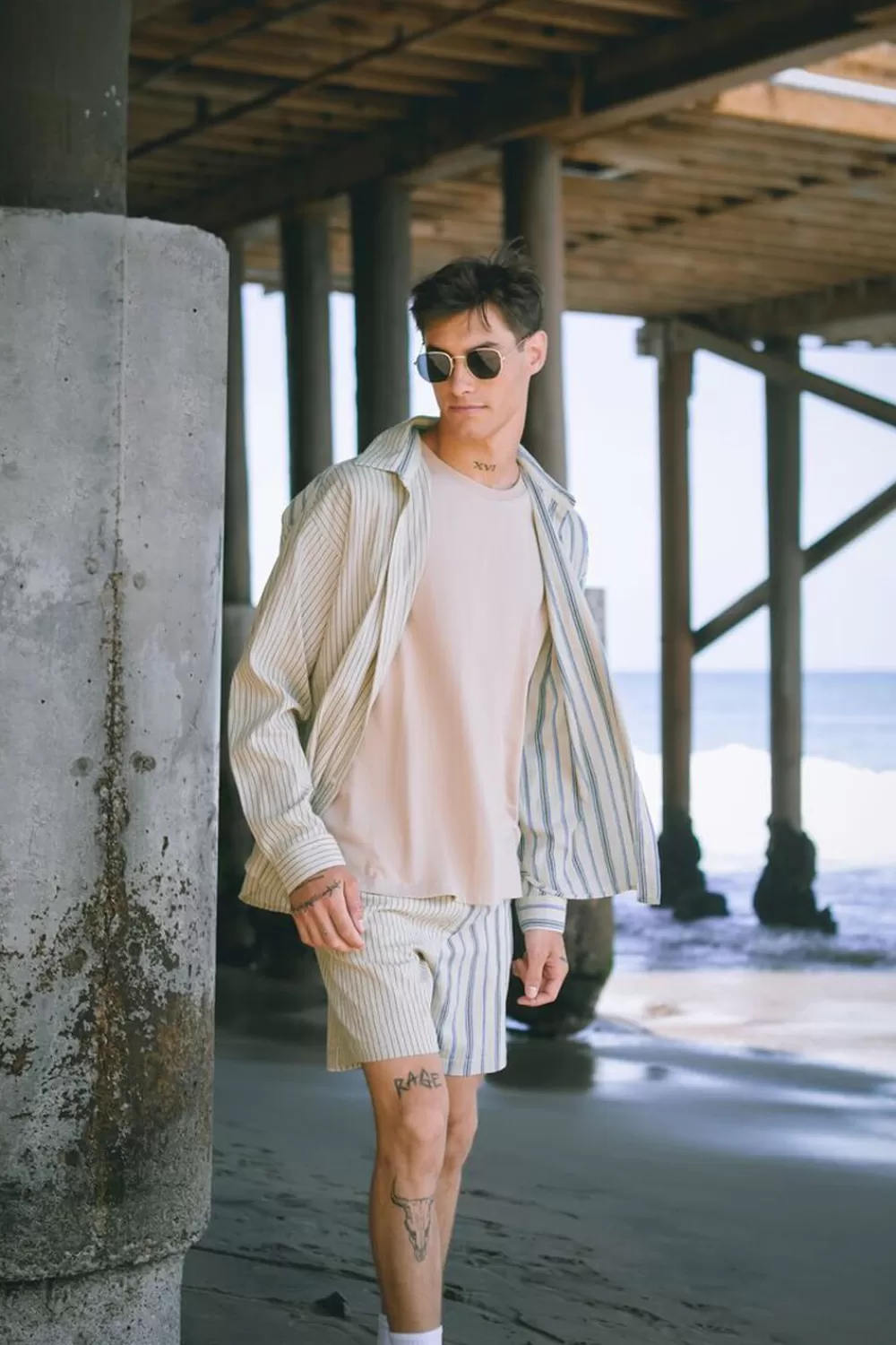 Shirts>Forever 21 Reworked Striped Button-Front Shirt Taupe/Multi