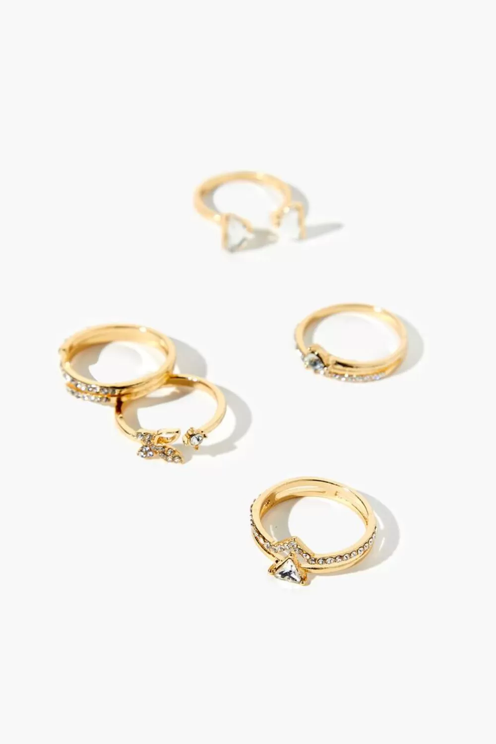 Rings>Forever 21 Rhinestone & Faux Gem Ring Set Gold