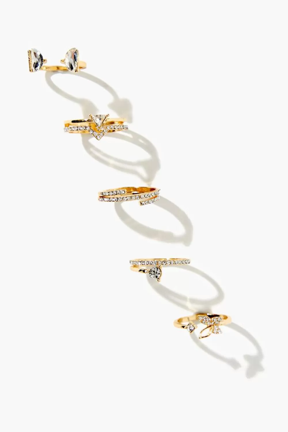 Rings>Forever 21 Rhinestone & Faux Gem Ring Set Gold