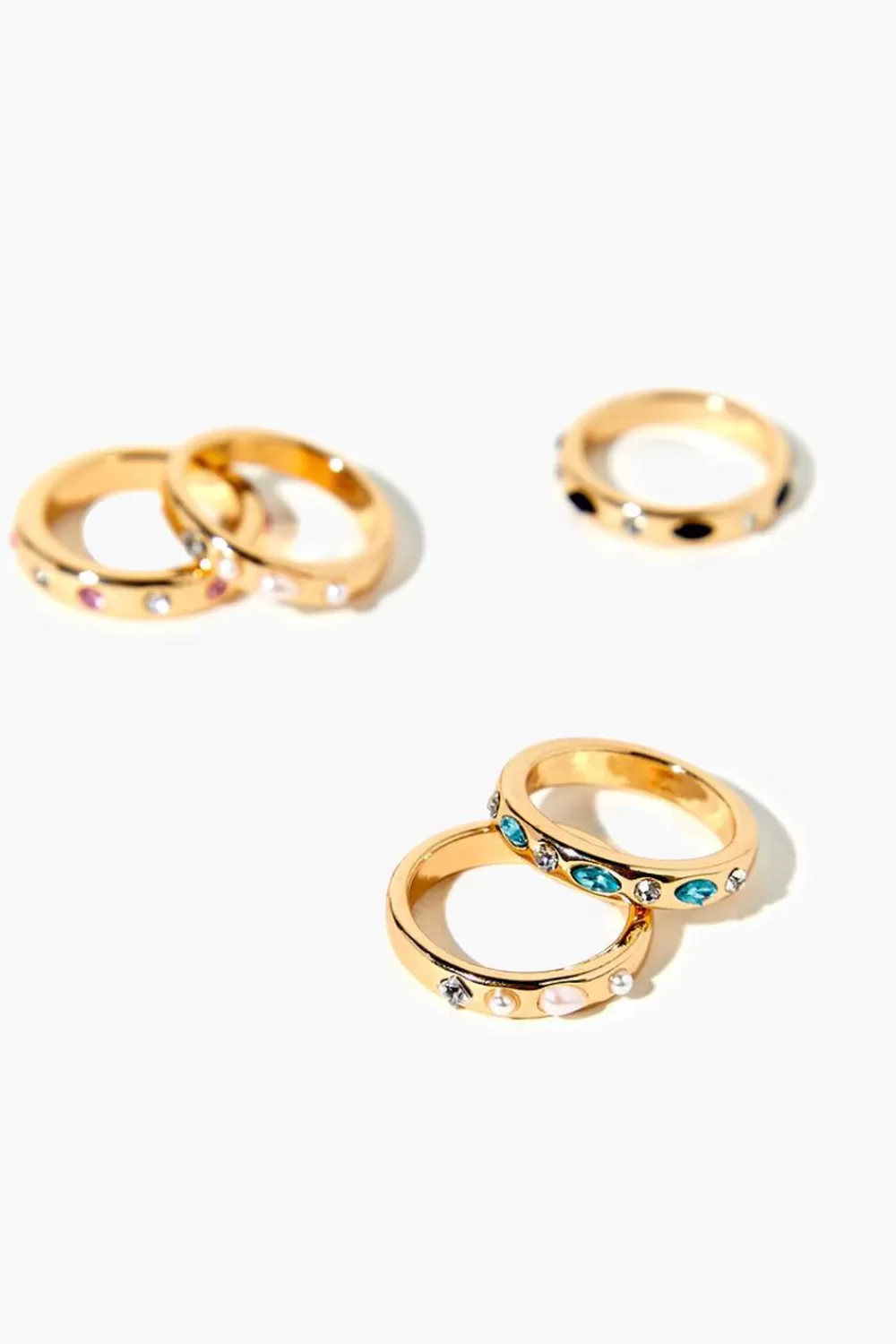 Rings>Forever 21 Rhinestone & Faux Pearl Ring Set Gold