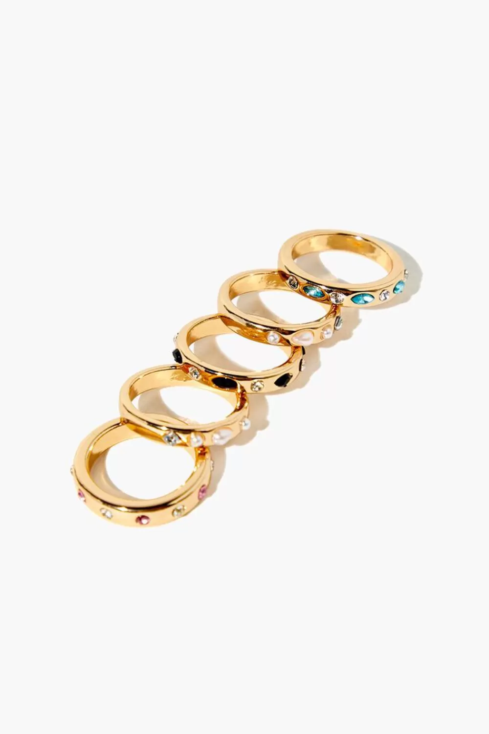 Rings>Forever 21 Rhinestone & Faux Pearl Ring Set Gold