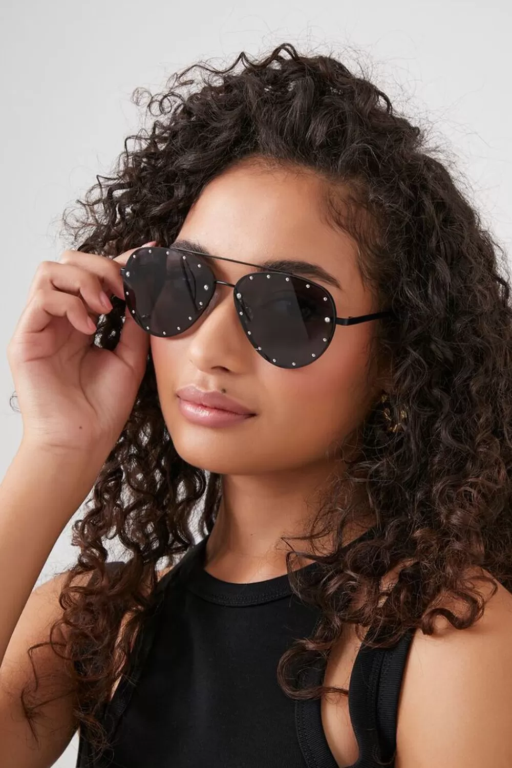 Sunglasses + Readers>Forever 21 Rhinestone Aviator Sunglasses Silver/Black