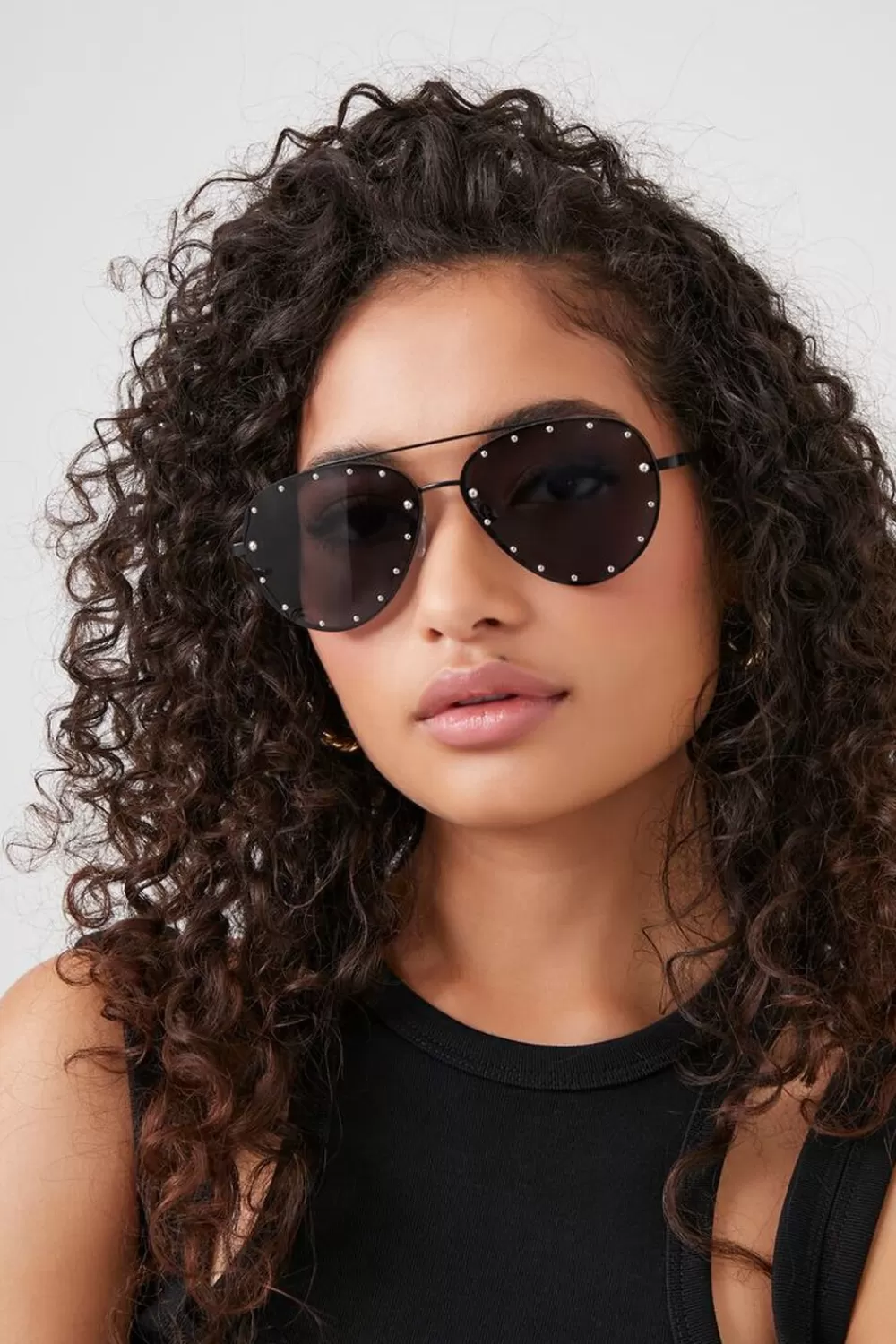 Sunglasses + Readers>Forever 21 Rhinestone Aviator Sunglasses Silver/Black