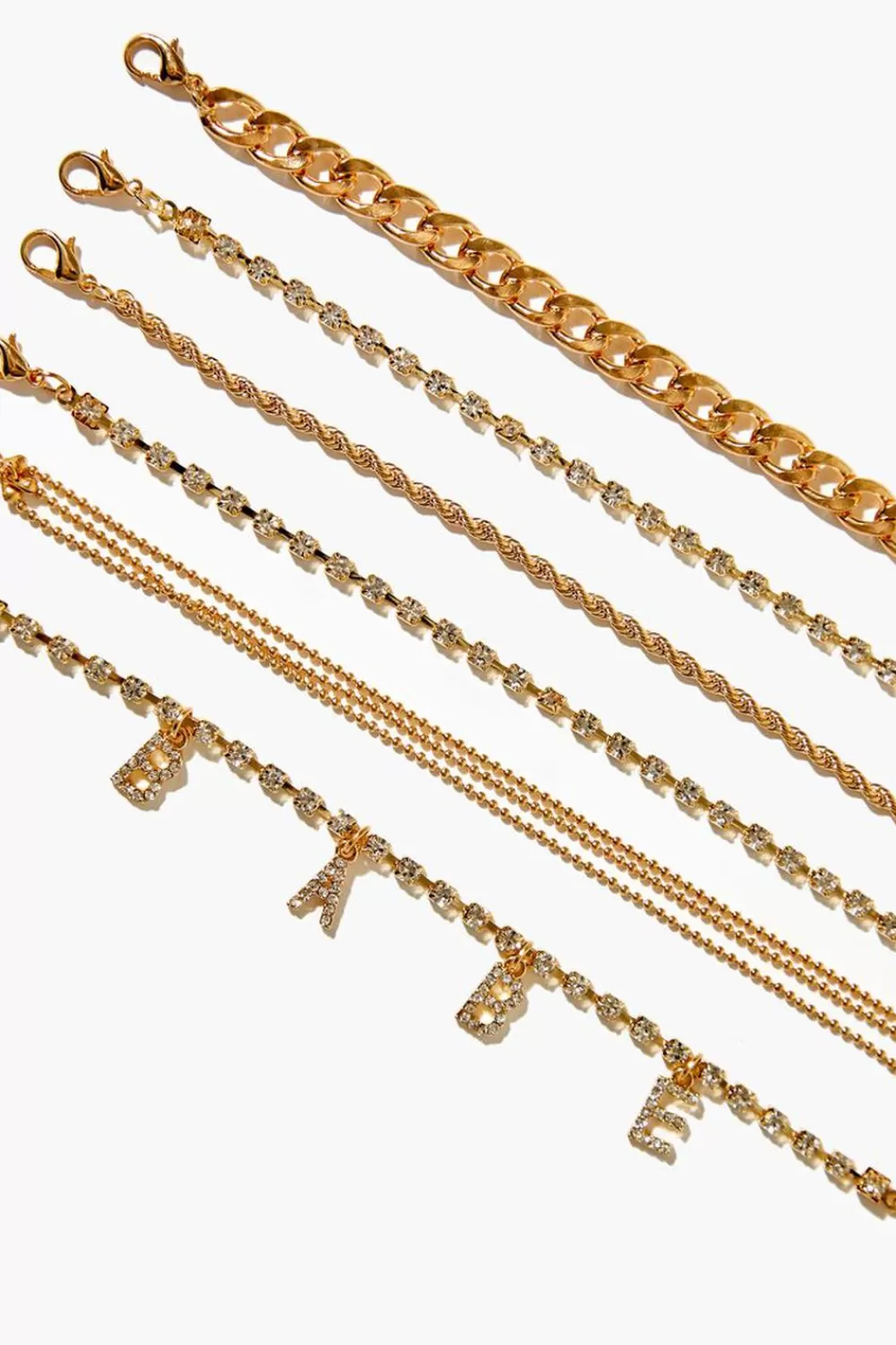 Bracelets>Forever 21 Rhinestone Babe Bracelet Set Gold/Clear