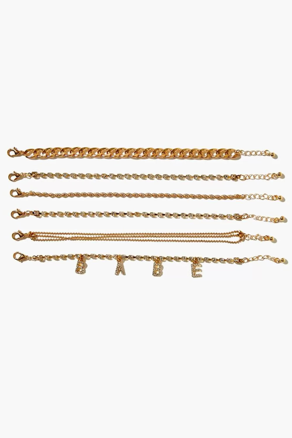 Bracelets>Forever 21 Rhinestone Babe Bracelet Set Gold/Clear