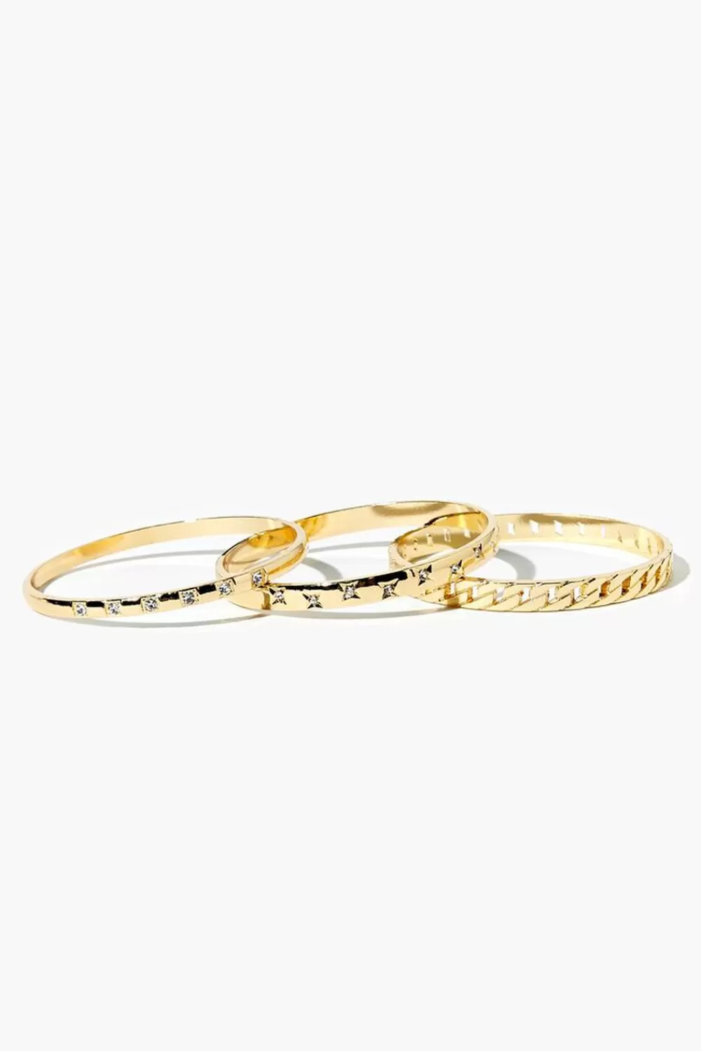 Bracelets>Forever 21 Rhinestone Bangle Bracelet Set Gold
