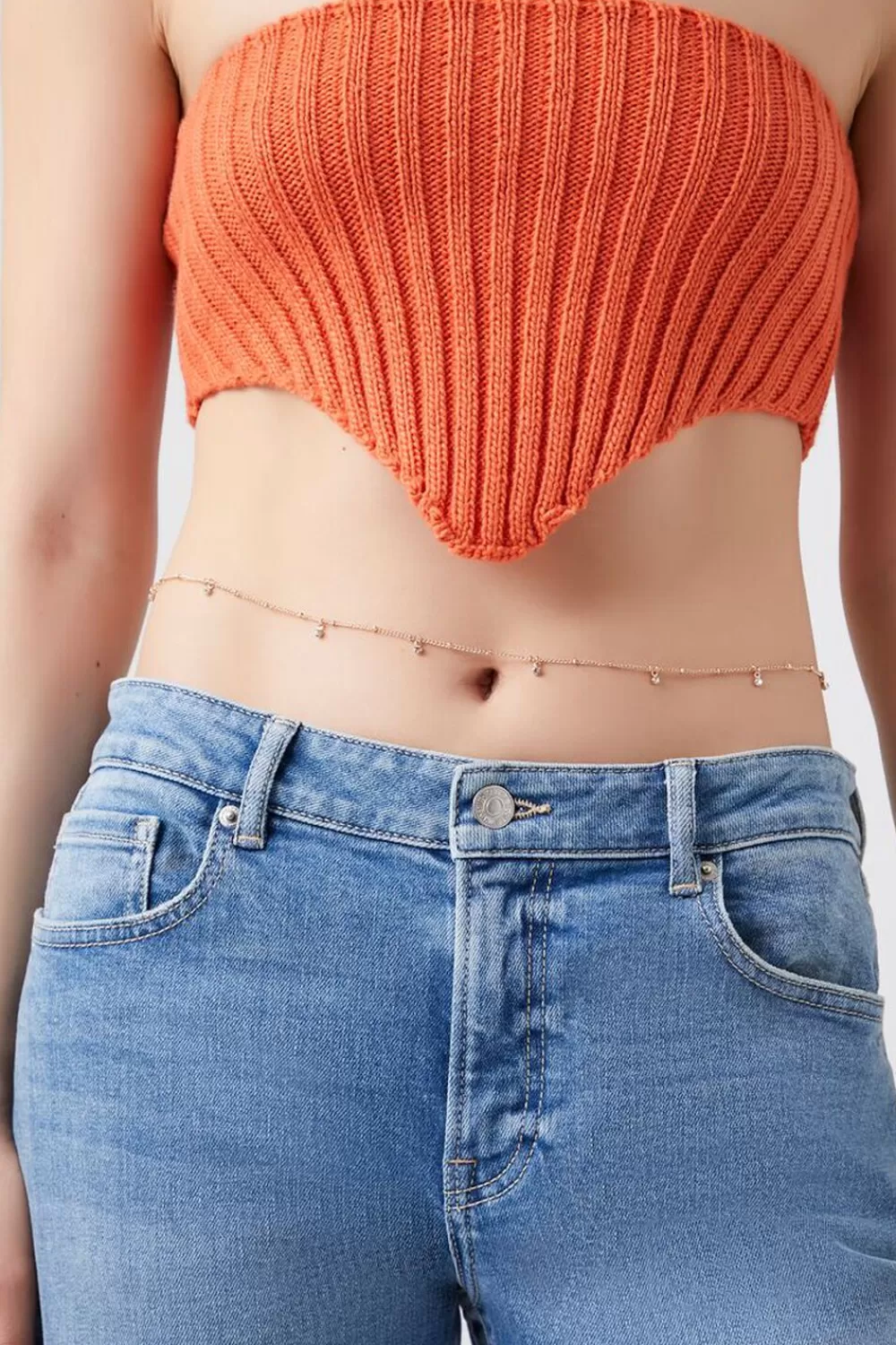 Body Jewelry>Forever 21 Rhinestone Belly Chain Gold
