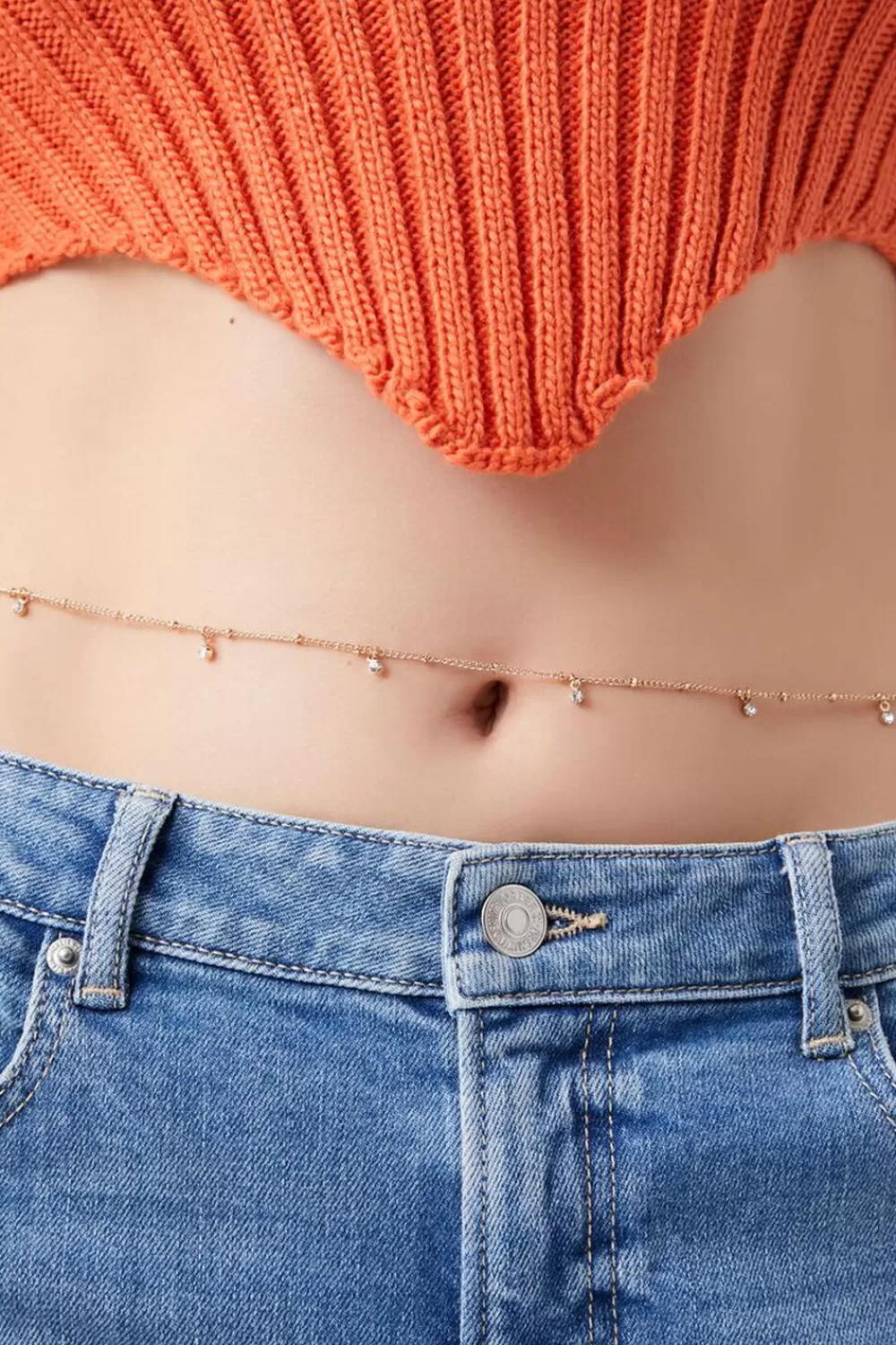 Body Jewelry>Forever 21 Rhinestone Belly Chain Gold