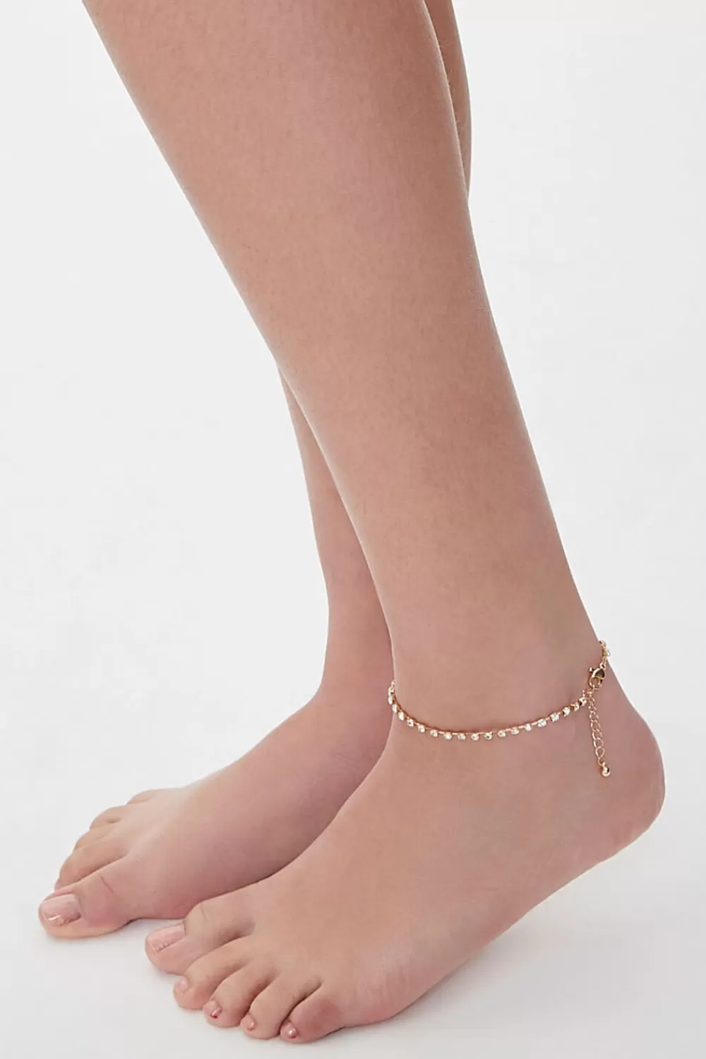 Body Jewelry>Forever 21 Rhinestone Box Chain Anklet Gold