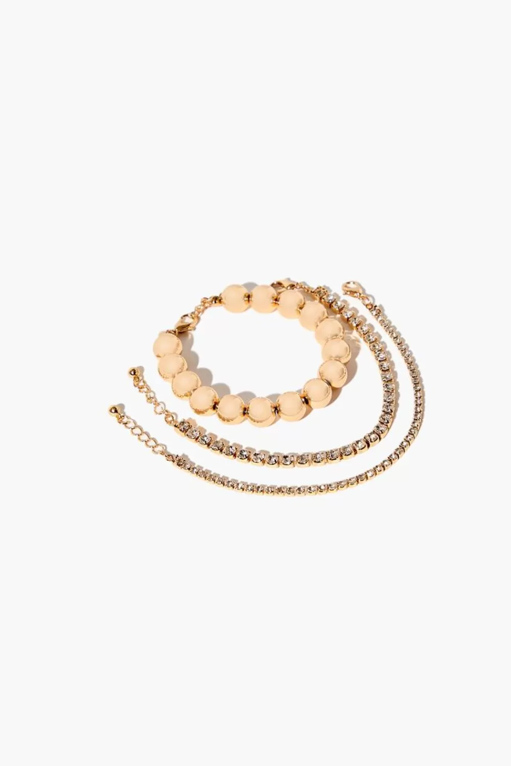 Bracelets>Forever 21 Rhinestone Box Chain Bracelet Set Gold