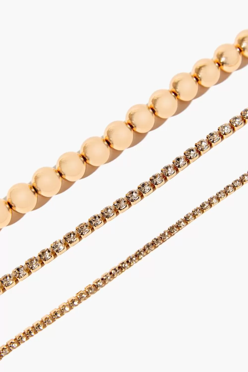 Bracelets>Forever 21 Rhinestone Box Chain Bracelet Set Gold